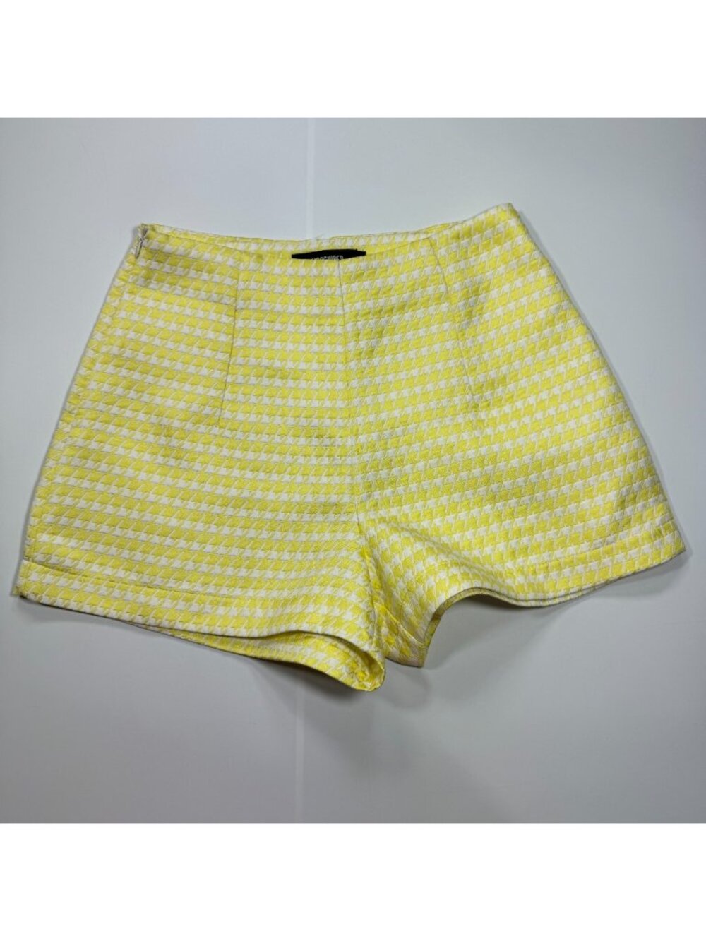 Missguided Shorts Women's 2 Yellow Houndstooth Polyester Tweed Mini Party Summer